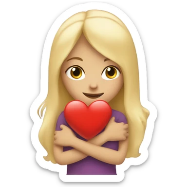 Blonde girl hugging a heart  sticker