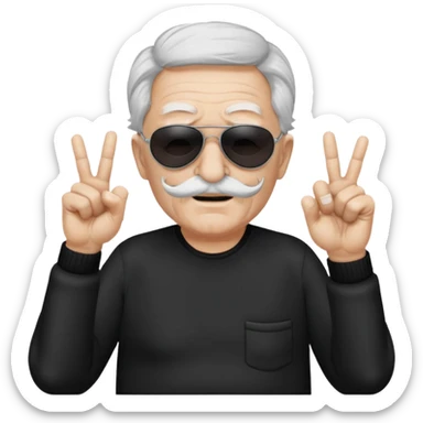 Some white old guy with a mask on and black shades with it also holding up the middle fingers sticker