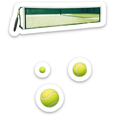 grass tennis court, with the lines of the court clearly with visible in the background. A tennis racket and ball/ The scene captures the essence of the sport, highlighting the equipment and the vibrant, open atmosphere of a tennis match sticker
