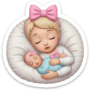 Sleeping Newborn baby with a white shirt and a pink bow on her head sticker