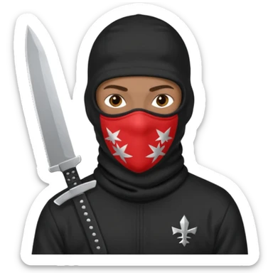 Black person with English appearance wearing a Trapstar balaclava, holding a black machete knife sticker