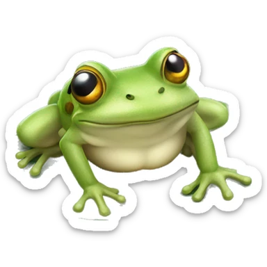 Frog on water lily leaf with flower sticker