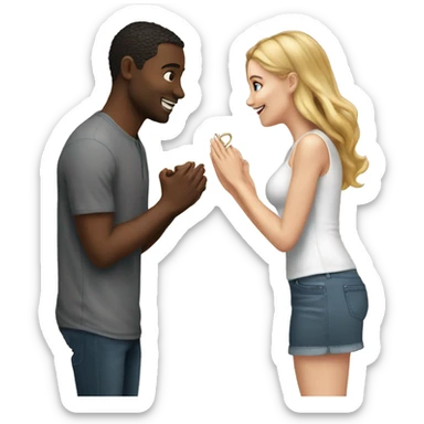 White girl proposing with ring to white girl sticker