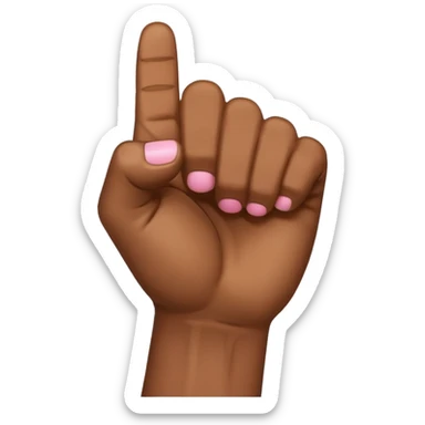 Brown skin hand with all fingers in a fist except for the pinky sticker