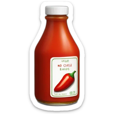 Bottle of hot sauce with a label that has no text and no image other than a red chile sticker