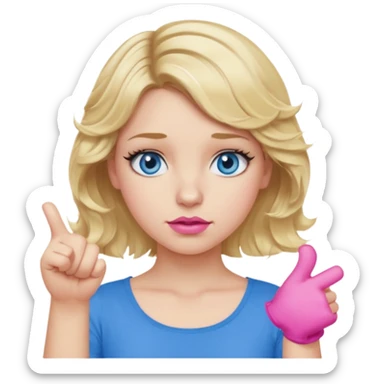 Girl Blonde short wavy hair,  blue eyes, cute blue top, long lashes, pink lips, thumbs down  sticker