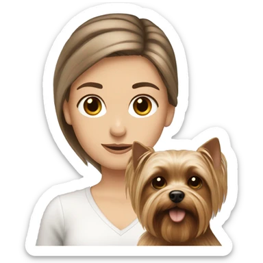 brunnette white girl with a yorkshire terrier sticker