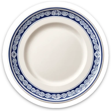 create me an image of ceramic plate in perspective view. with some white embossed ornament on sides. make the plate in perspective view. sticker