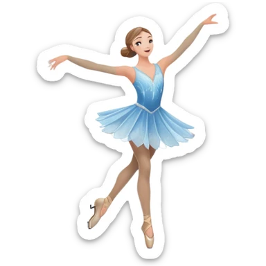 An icon showing a graceful figure skater performing a spin on the ice in a grand ice palace. The rink is illuminated by soft light beams, with cheering spectators in the stands. Snowflakes gently fall, adding to the magical atmosphere. Transparent background highlights elegance and artistry. sticker