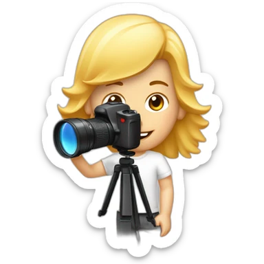 Paparazzi blanco de pelo rojo rizado y corto con su cámara tomando foto sticker