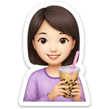 Girl drinking a bubble tea sticker