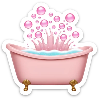 A light pink bathtub filled with light pink bubbles, overflowing with foam. Bubbles are rising upward above it. sticker