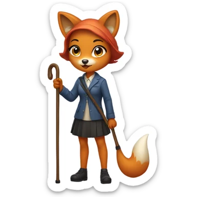fox girl with a cane in her hand sticker