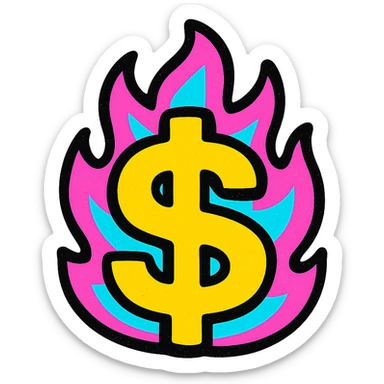 dollar sign on fire, vibrant and clear, no text, suitable for emoji or icon sticker