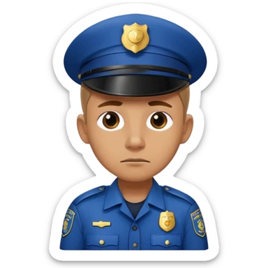 A sad police officer with one ear sticker
