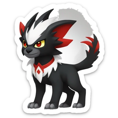 Black Cool Edgy Absol-Houndoom-Luxray Fakémon Digimon with Red and white Edgy markings, full body, outlined sticker