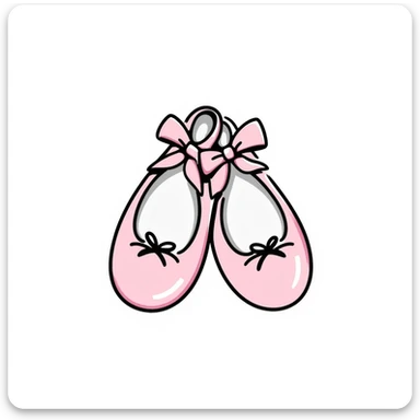 light pink ballet shoes with bow tie straps, hand drawn style, soft lines sticker