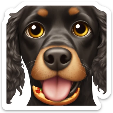 Black cocker spaniel with pizza instead of eyes sticker