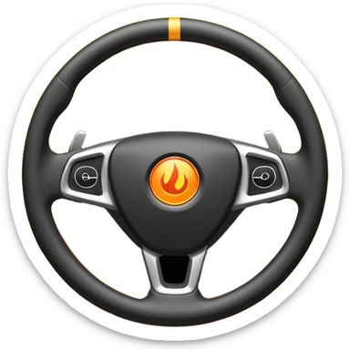 a black steering wheel of a car and only in the center is a flame, nowhere else sticker