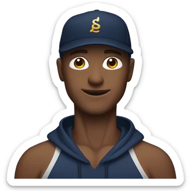 Man with muscles wearing a navy blue hoodie and hat  sticker