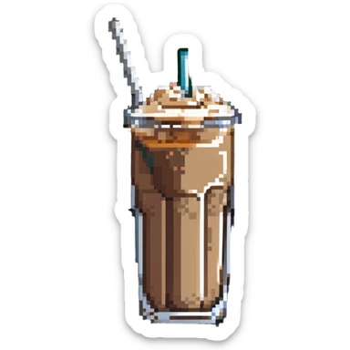 a glass of iced coffee with a metal straw sticker