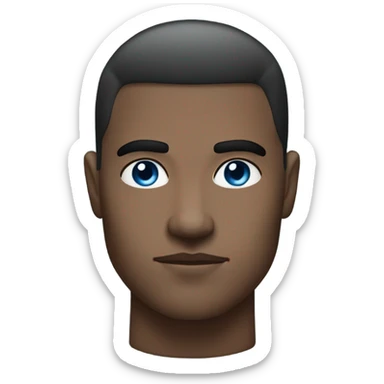 A male model with hollow cheeks, prominent cheekbones, and a serious expression, dark thick lowset eyebrows, light piercing compact blue eyes sticker