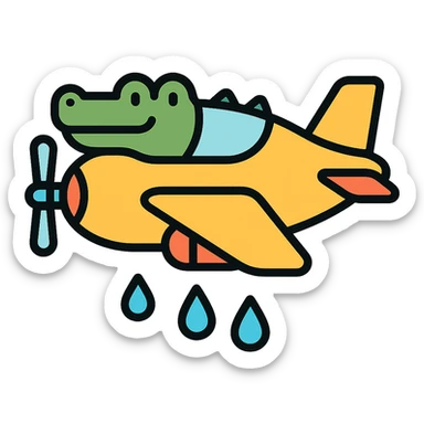 color outline icon of a crocodile as a bomber plane sticker