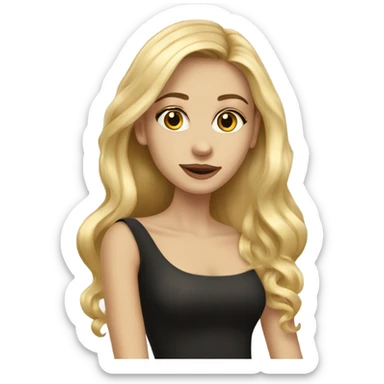 Beautiful skinny woman long blonde hair in dark dress with gold earrings with book  sticker