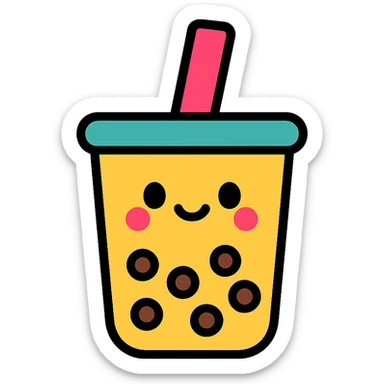 kawaii boba tea with a cute smiling face sticker