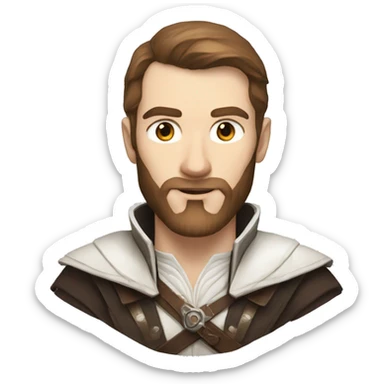 portrait of handsome pale man with brown hair and beard as assassins creed uniform sticker