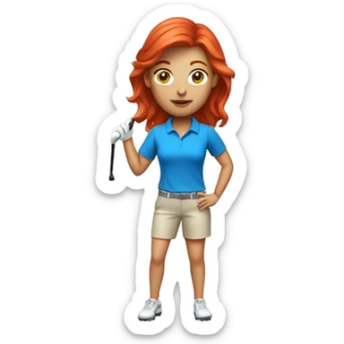 a female golf coach with red hair, blue shirt sticker