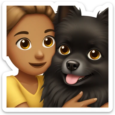 Black pomeranian hugging brown hair girl sticker