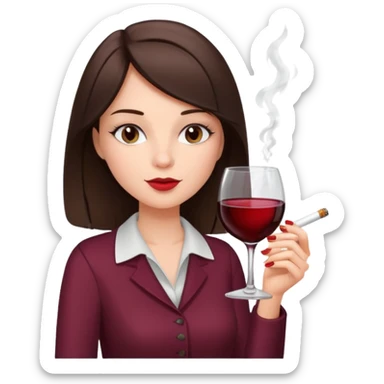 brunette girl smoking a cigarette while holding wine  sticker