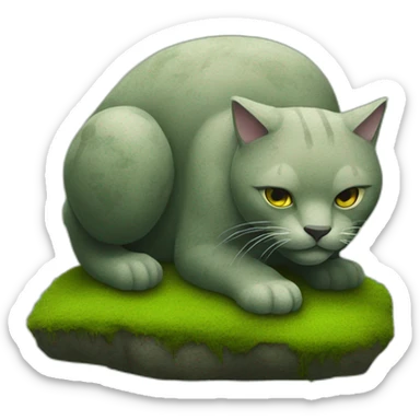 A giant stone cat with moss in his back sticker