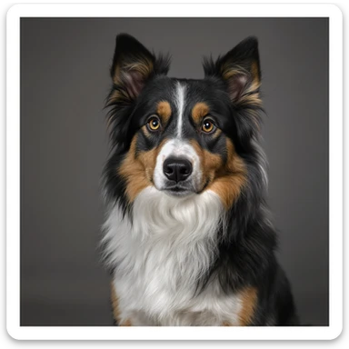 Argentinian Border Collie dog, highly realistic, natural fur texture, intelligent eyes, sitting, neutral background sticker