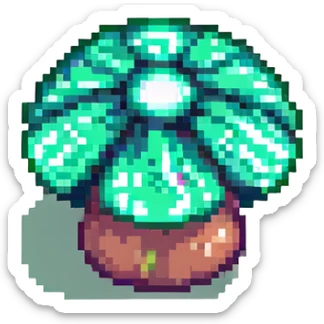 A glowing mushroom with a green glow sticker