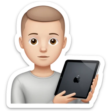White Kid with brown buzz cutt holding iPad sticker