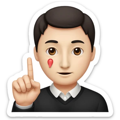 A classic emoji nose, no face, with a pointer finger touching the tip of it sticker