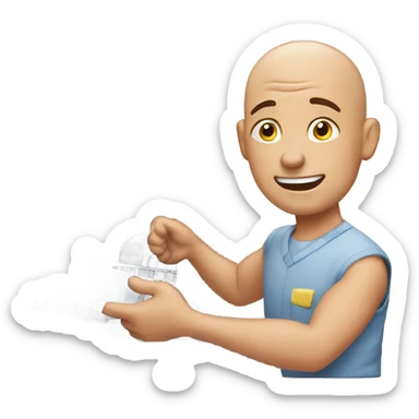 Bald man fixing dishwasher  sticker