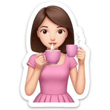 دختری با لباس صورتی و چایی بخوره با ماگ صورتی sticker