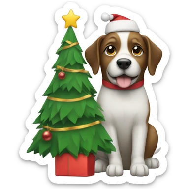 Dog holding christmas tree  sticker