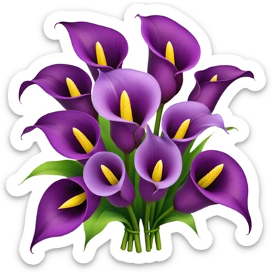 Bouquet of purple calla lilies with tiny yellow circular flowers in between sticker