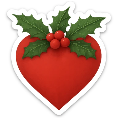 heart with Christmas theme, decorated with holly, red and green, remove background sticker