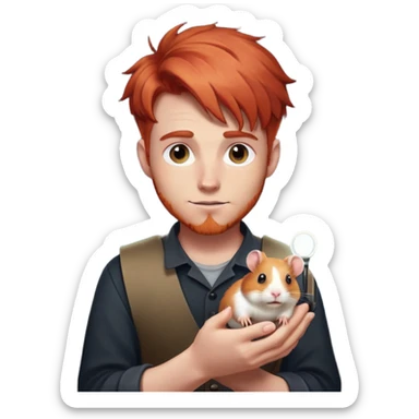 Red haired guy with theatre lighting stuff and hamster on his hand sticker