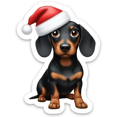 Black and tan Sausage dog wearing Santa hat sticker