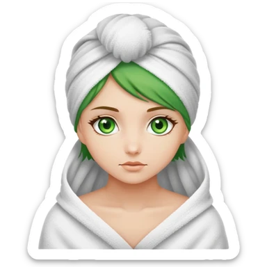 Green eyed girl hair wrapped in towel sticker