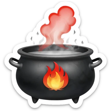A black cauldron with lot of smoke rising, and the white YouTube play button logo floating above the smoke, red fire on the bottom sticker