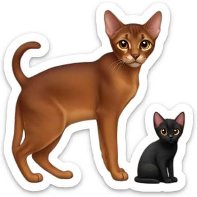 Abyssinian cat dark red with small black kitten sticker