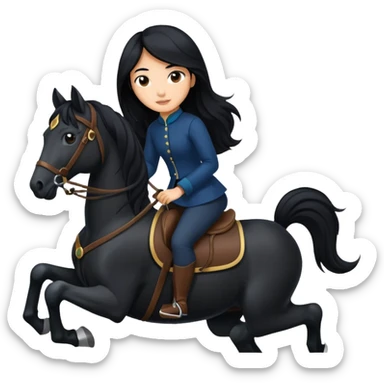 Dark brown asian girl with black horse sticker