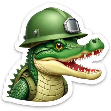 Military crocodile with explosive features, crocodile wearing a helmet sticker